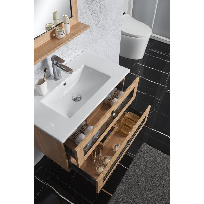 Manhattan Wall Hung White Oak Vanity 600mm