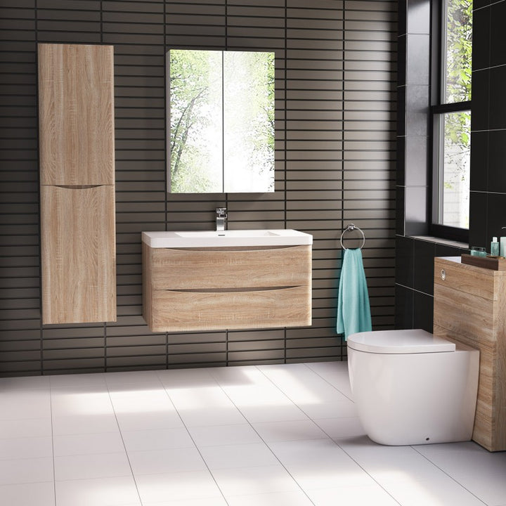 Ancona Single Wall Hung White Oak Vanity 1200mm