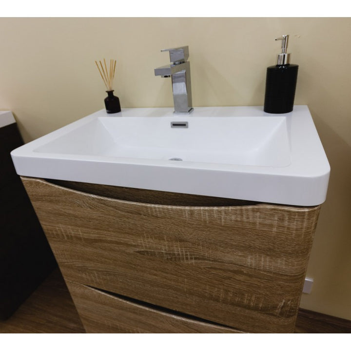 Ancona Wall Hung White Oak Vanity 600mm