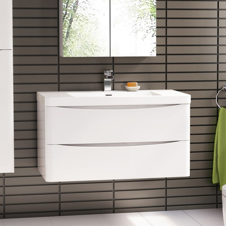 Ancona Wall Hung Vanity Gloss White 900mm