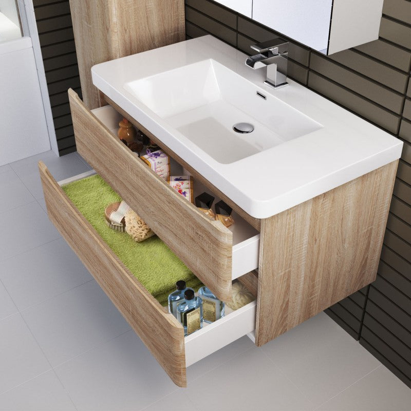 Ancona Wall Hung White Oak Vanity 900mm