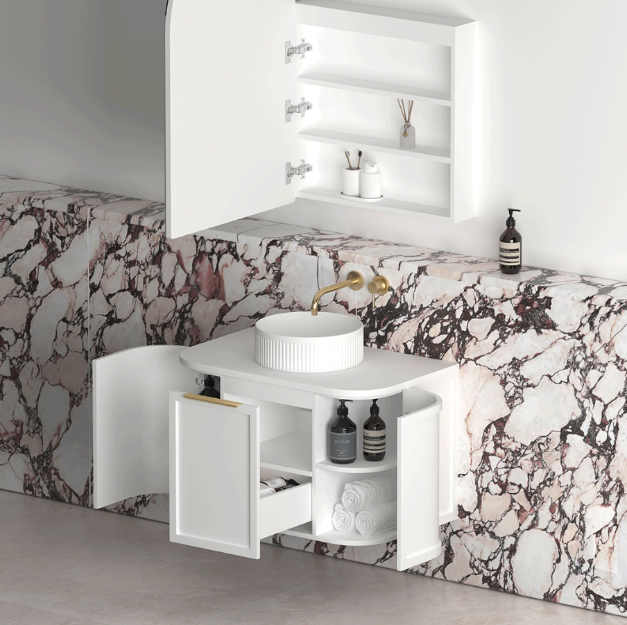 Otti Hampshire 750mm Satin White Wall Hung Curve Vanity