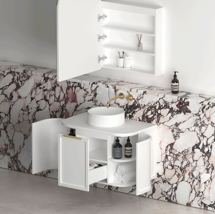 Otti Hampshire 750mm Satin White Wall Hung Curve Vanity
