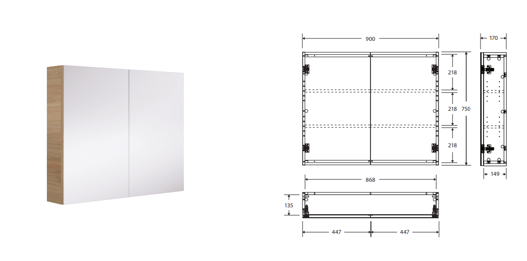 Fienza Aluca 900 Mirror Cabinet