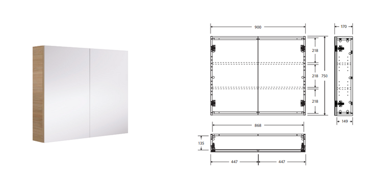 Fienza Aluca 900 Mirror Cabinet