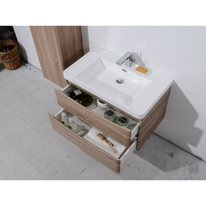 Ancona Wall Hung White Oak Vanity 900mm