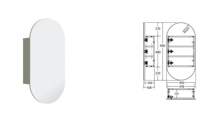 Fienza Marlowe Pill Mirror Cabinet, 450x900mm