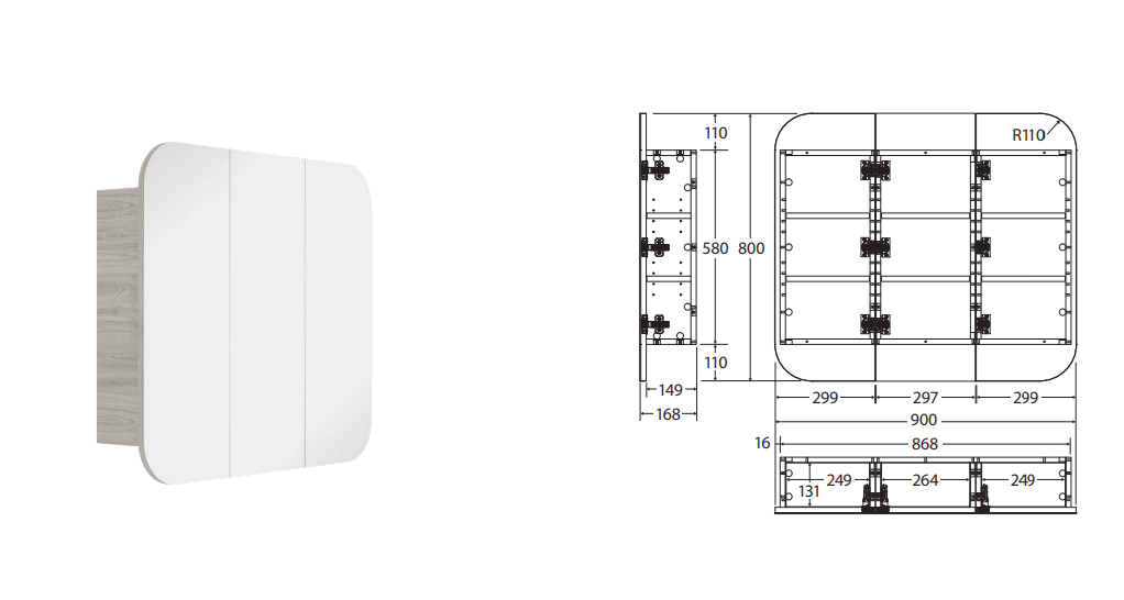 Fienza Marlowe Soft Square Mirror Cabinet 900x800mm
