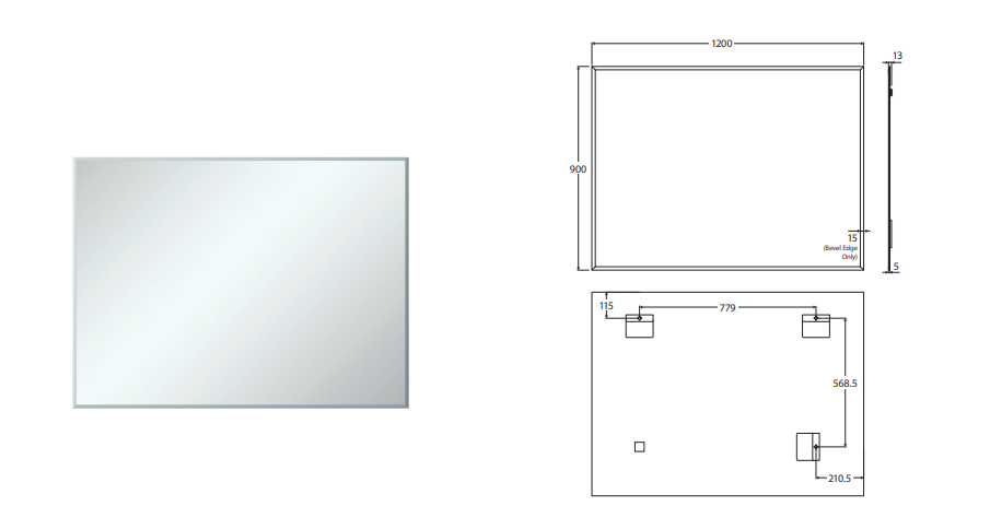 Fienza Pencil Edge Rectangular Mirror, 1200 x 900mm