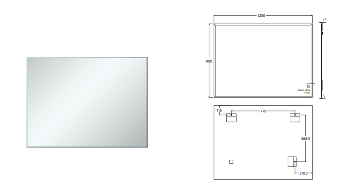Fienza Pencil Edge Rectangular Mirror, 1200 x 900mm