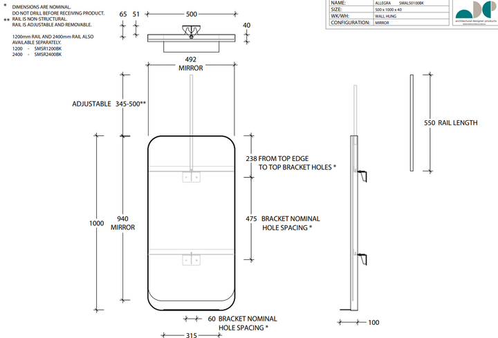 ADP Allegra Mirror Matte Black Metal Frame