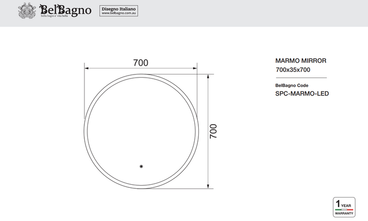 BelBagno Marmo Round LED Mirror 700mm