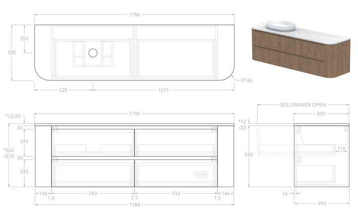 Adp Thea 1800 Wall Hung Vanity
