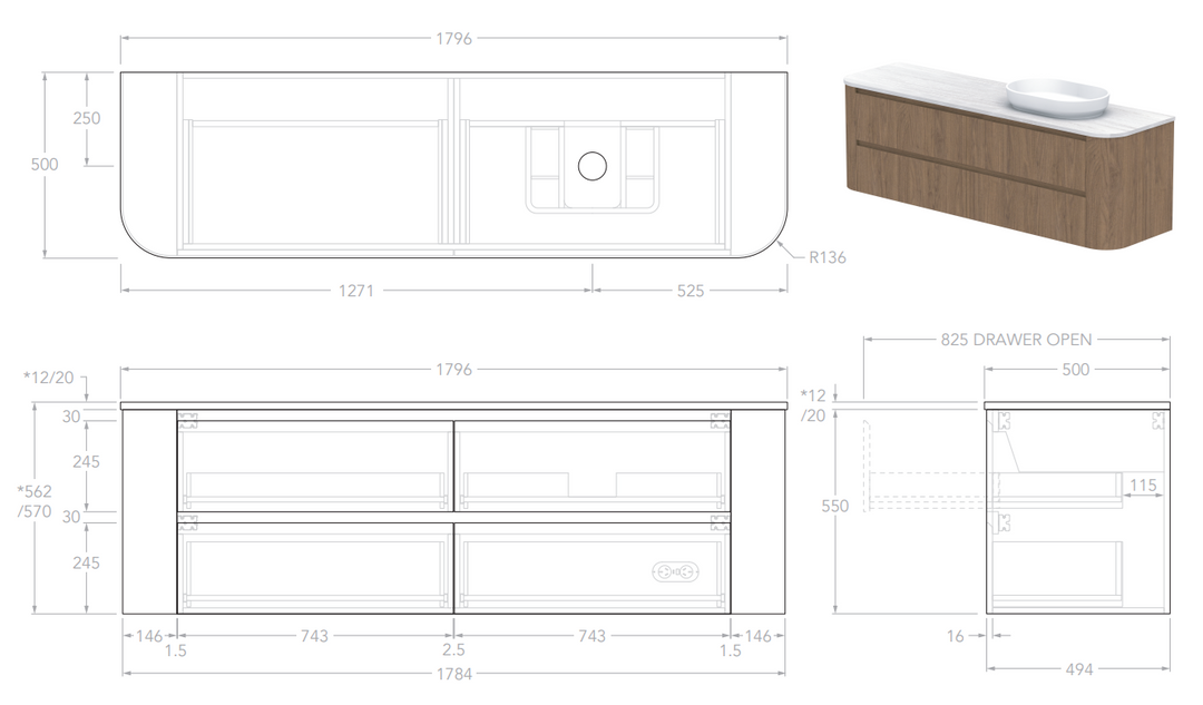 Adp Thea 1800 Wall Hung Vanity