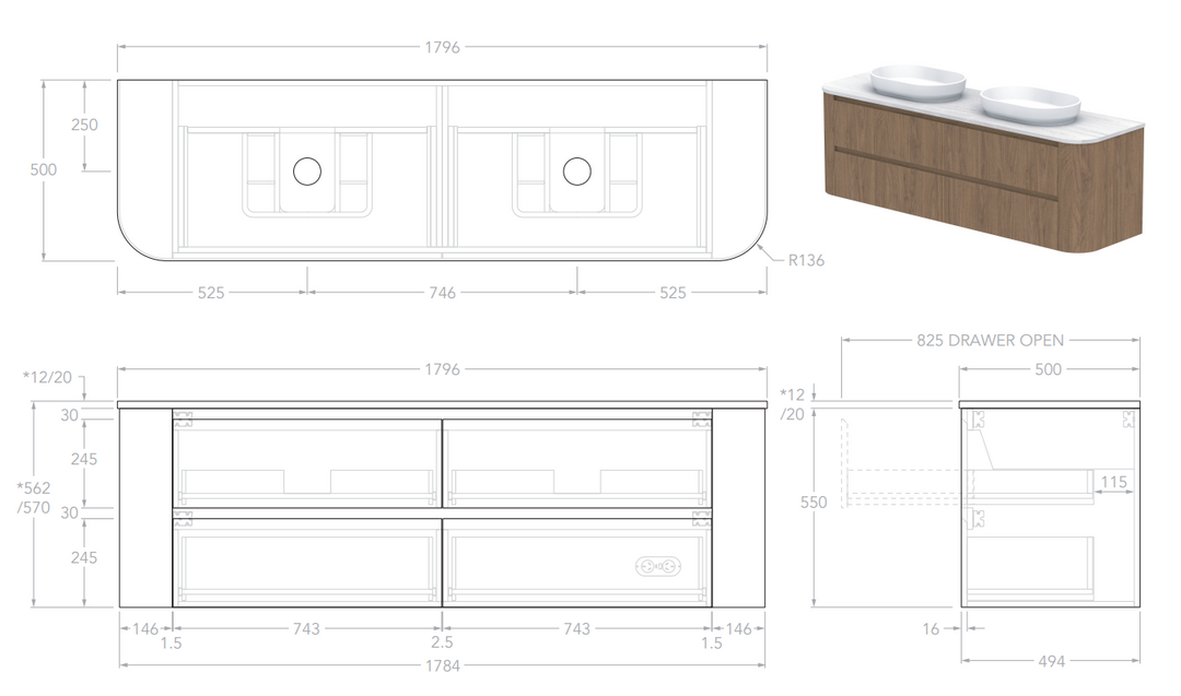 Adp Thea 1800 Wall Hung Vanity