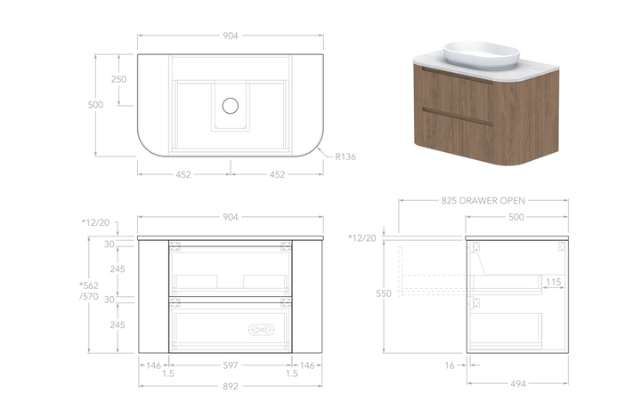 Adp Thea 900 Wall Hung Vanity