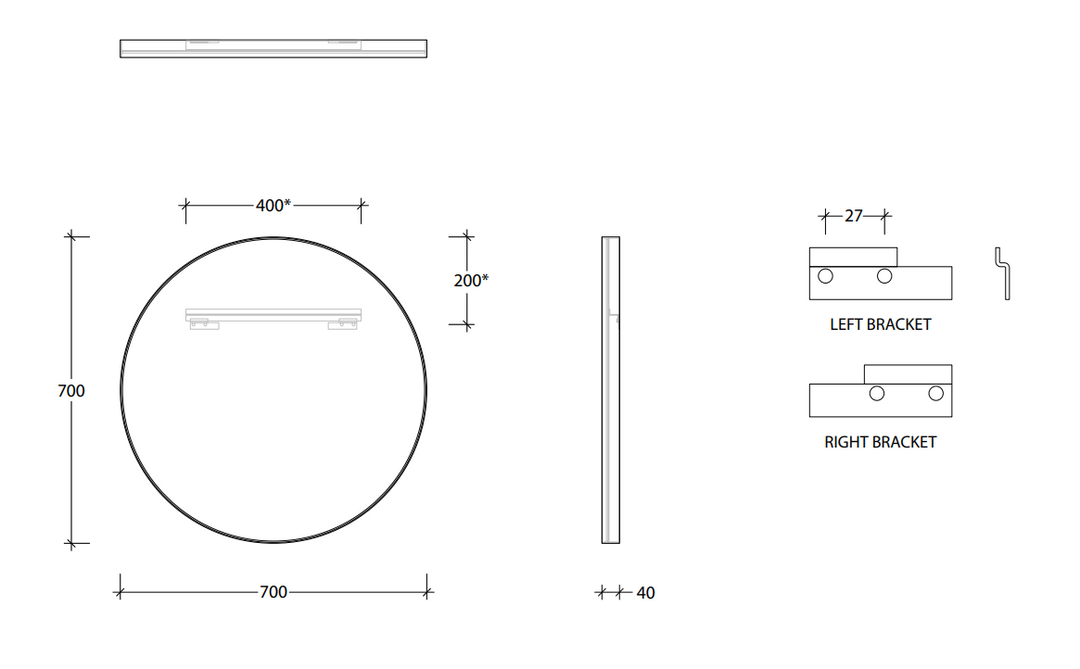 ADP Alora Matte Black Metal Frame Mirror 700mm