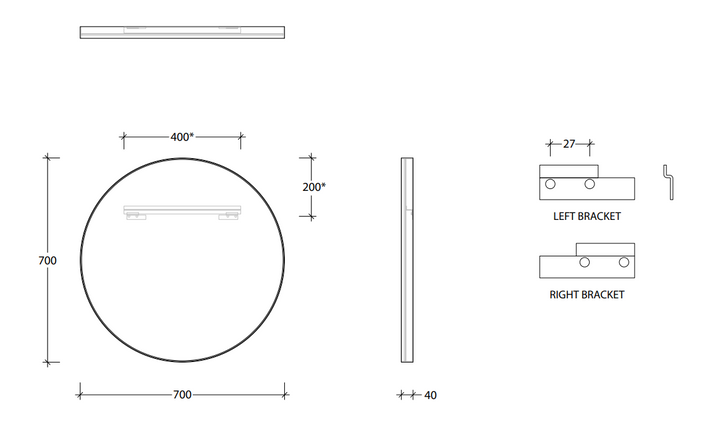 ADP Alora Matte Black Metal Frame Mirror 700mm