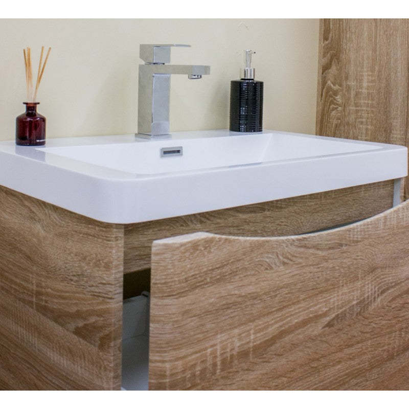 Ancona Wall Hung White Oak Vanity 600mm