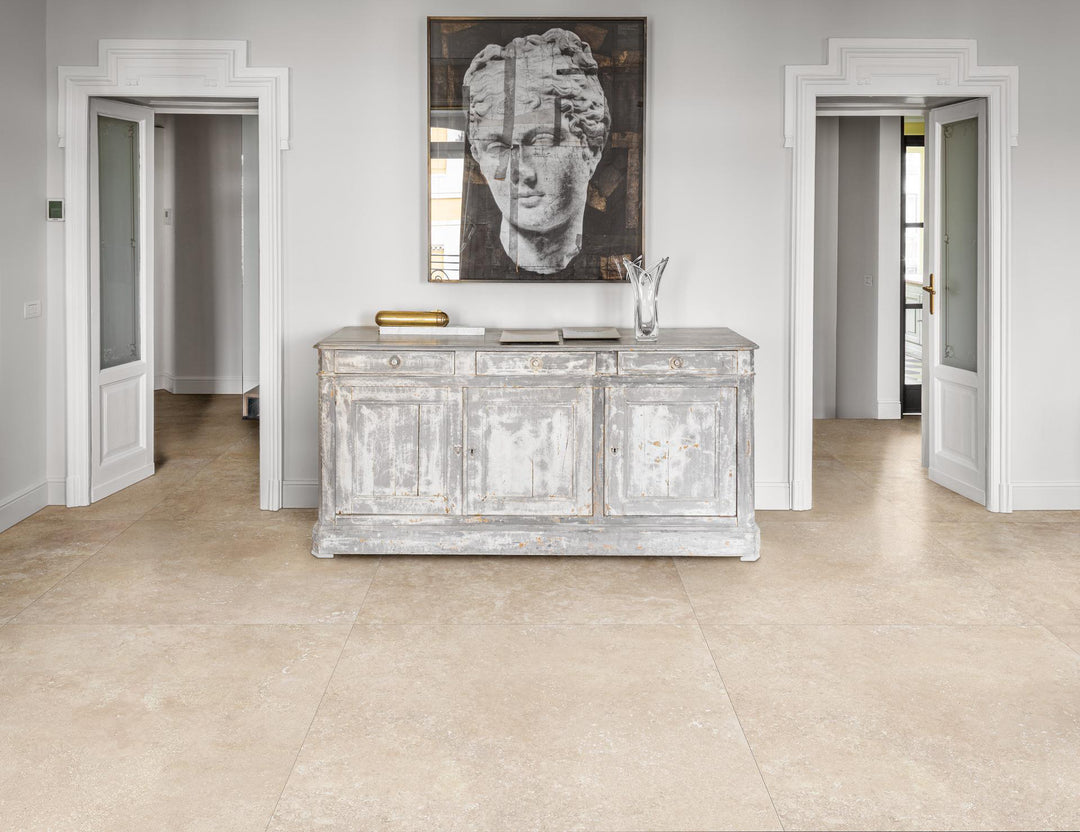 Fabula Travertino Cross Biege Naturale 1000x1000mm Porcelain Tile By Marazzi