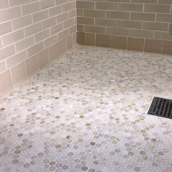 Calacatta Gold Marble Honed Penny Round Mosaic