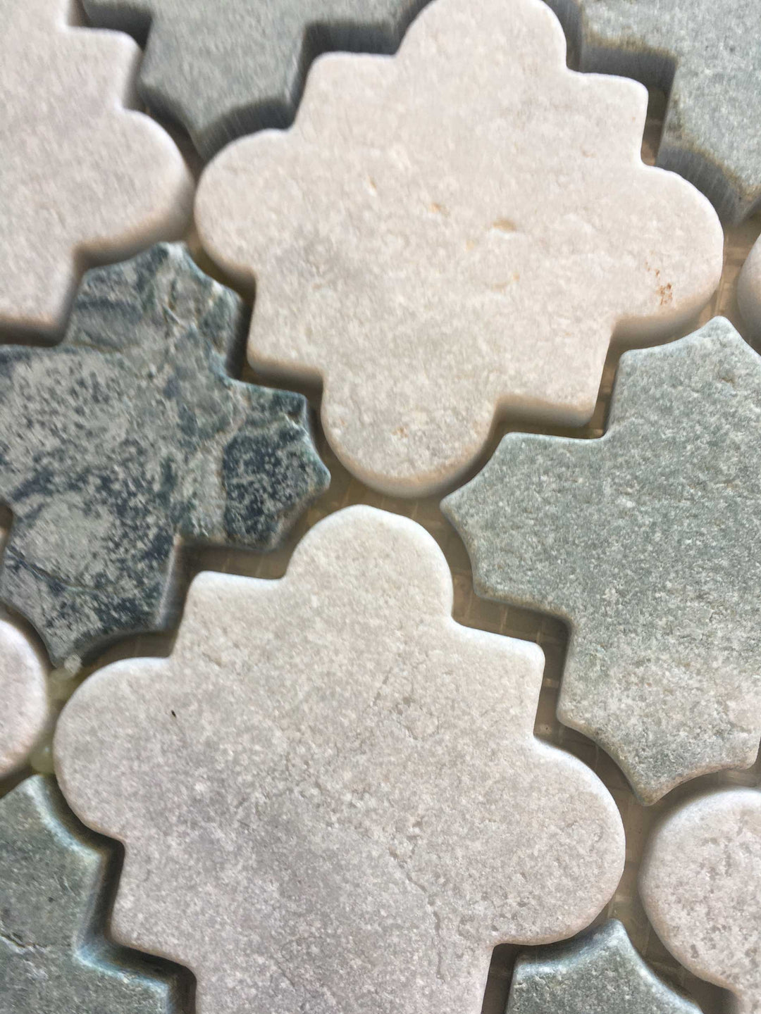 Cairo Carrara and Peacock Green Tumbled Stone Mosaic