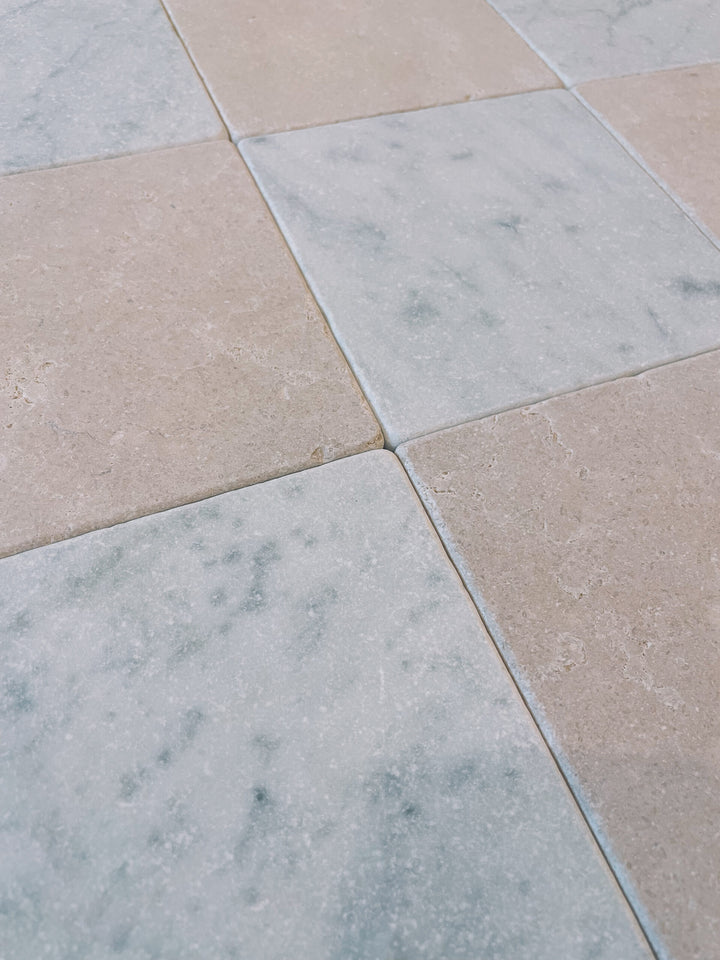 Natural Stone Carrara Tumbled Square Tile 150×150mm