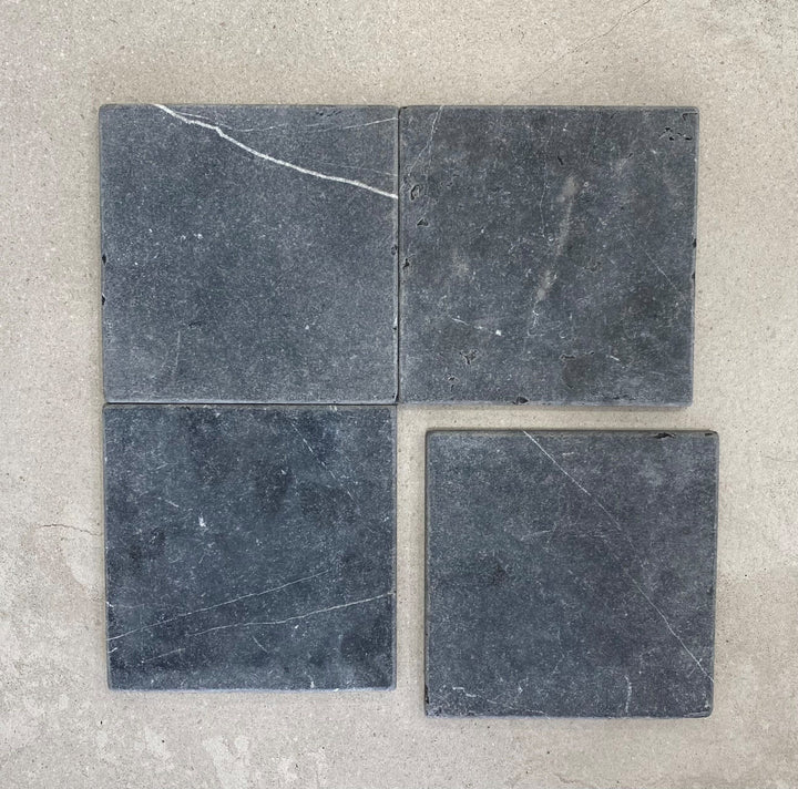 Natural Stone Nero Marquina Tumbled Square Tile 150×150mm
