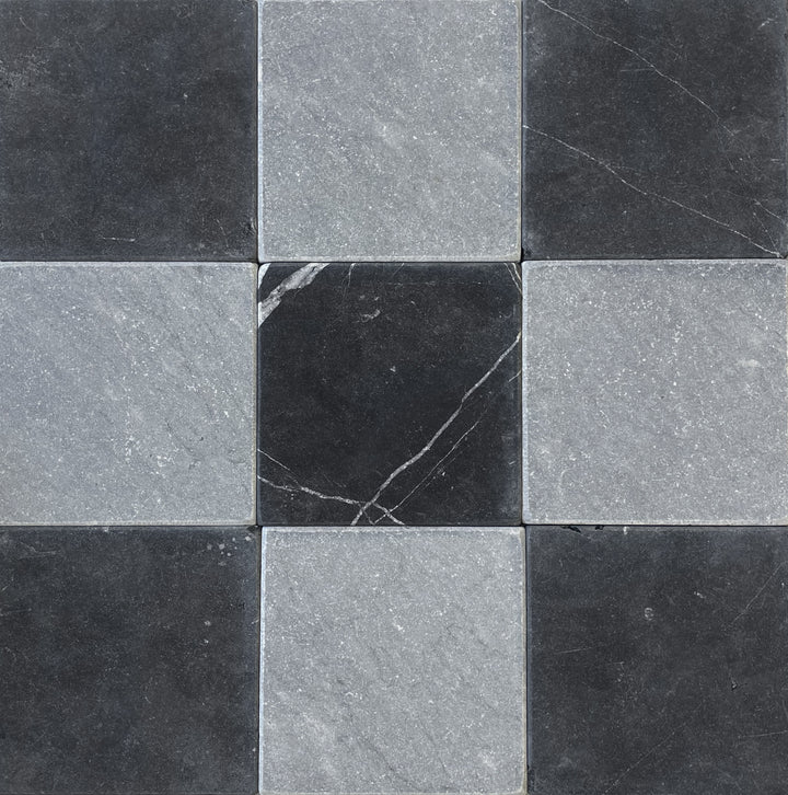 Natural Stone Nero Marquina Tumbled Square Tile 150×150mm