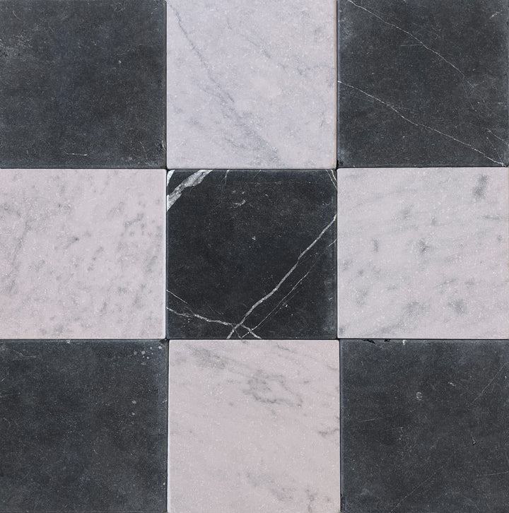 Natural Stone Nero Marquina Tumbled Square Tile 150×150mm