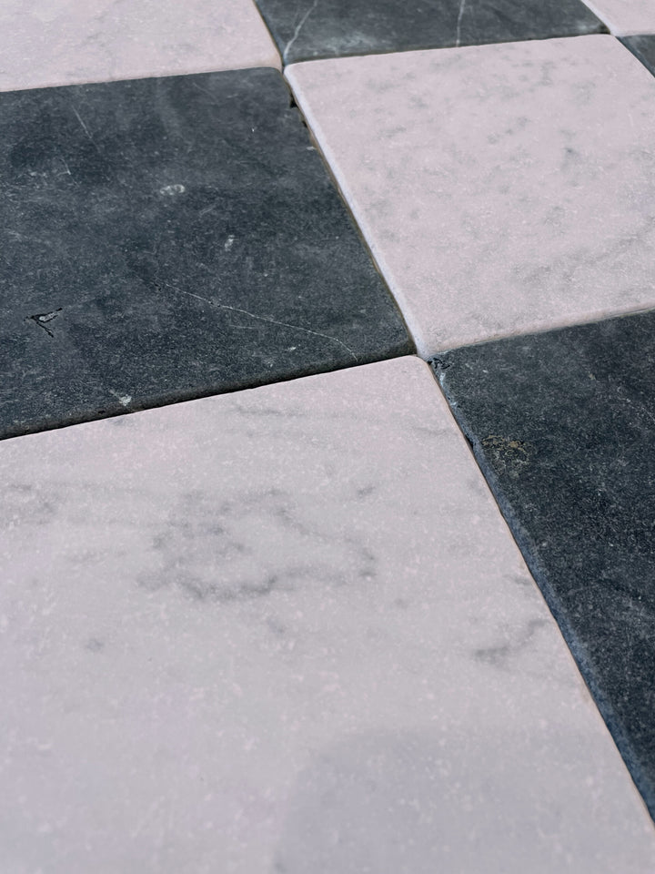 Natural Stone Nero Marquina Tumbled Square Tile 150×150mm
