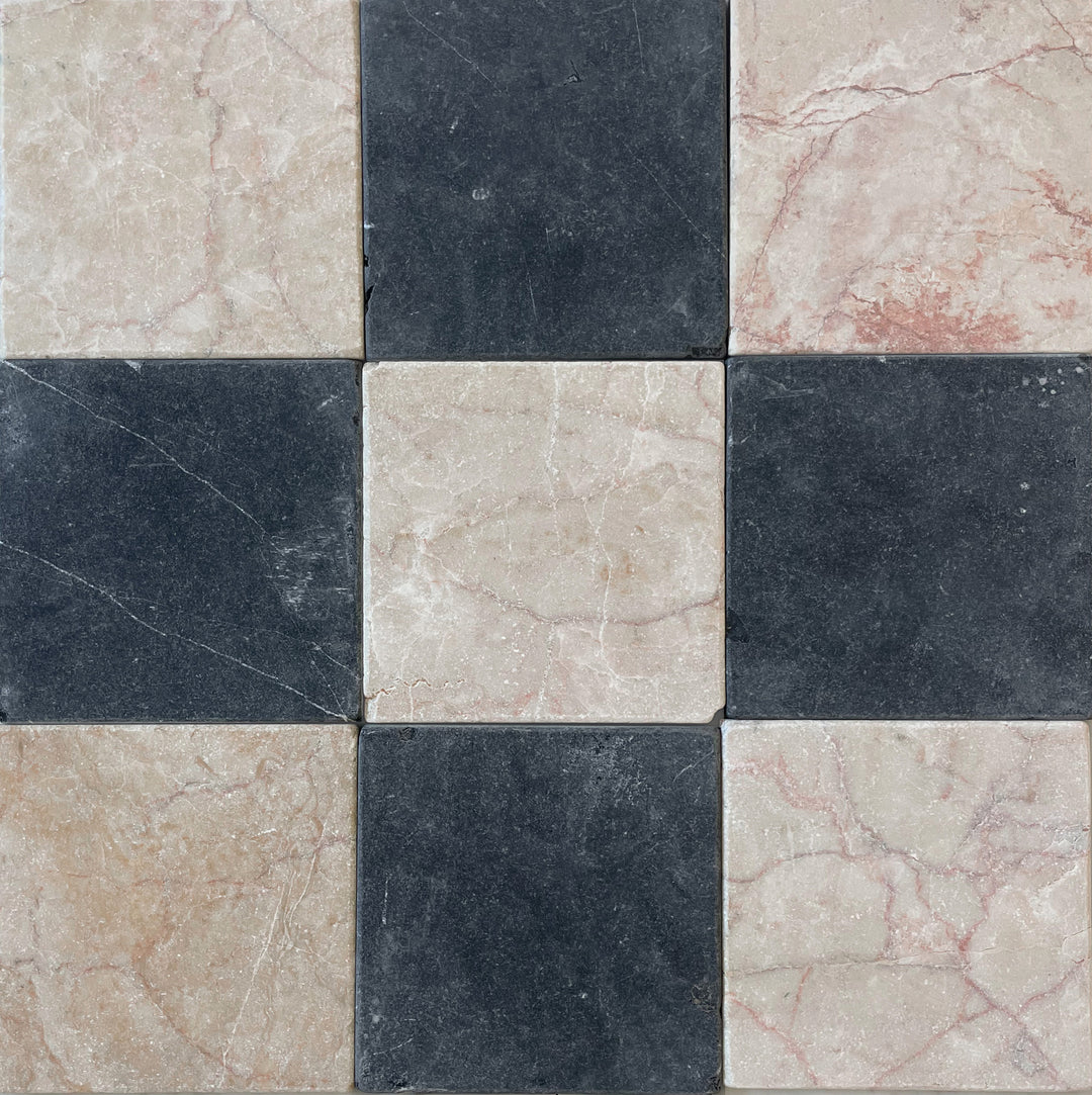 Natural Stone Nero Marquina Tumbled Square Tile 150×150mm