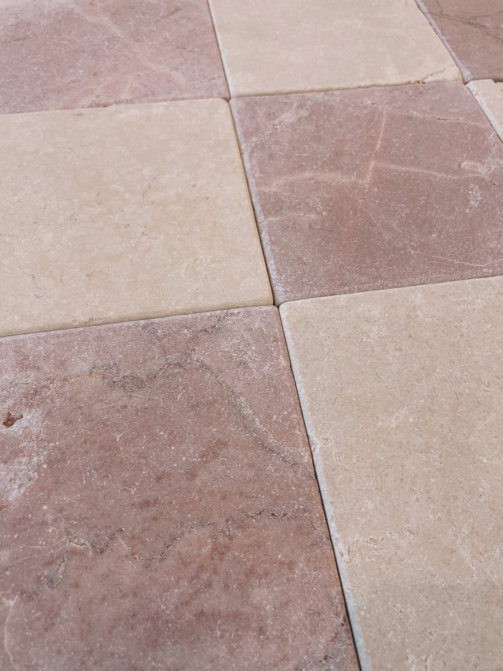 Natural Stone Rosso Crema Tumbled Square Tile 150×150mm