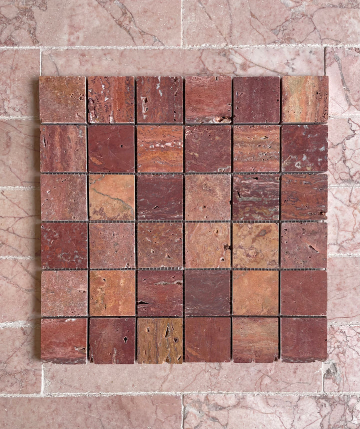 Travertine Red Square Mosaic Honed