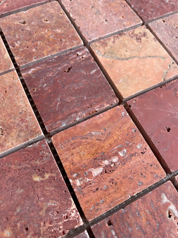Travertine Red Square Mosaic Honed