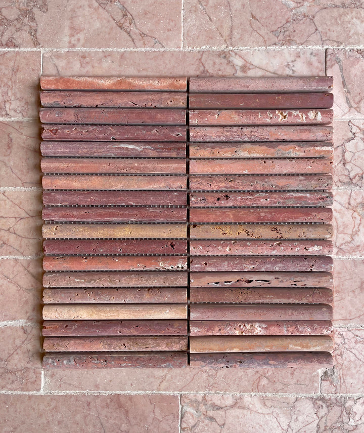 Travertine Red Honed Mini Flute Mosaic
