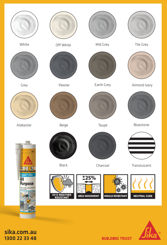 12 x Sikasil-702 Premium Neutral Cure Multi-Purpose Silicone Sealant
