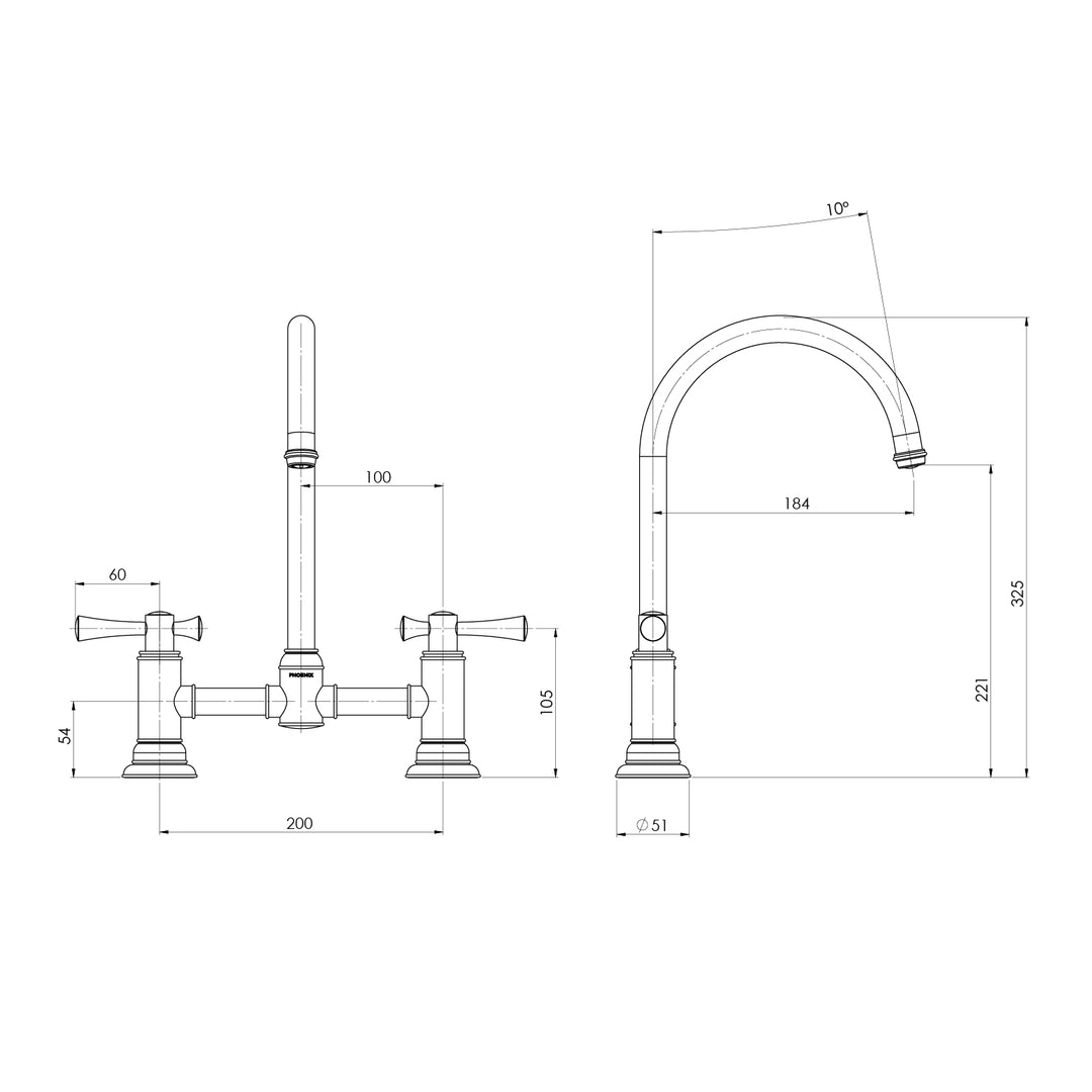 Phoenix Cromford Exposed Sink Set 180mm - Matte Black