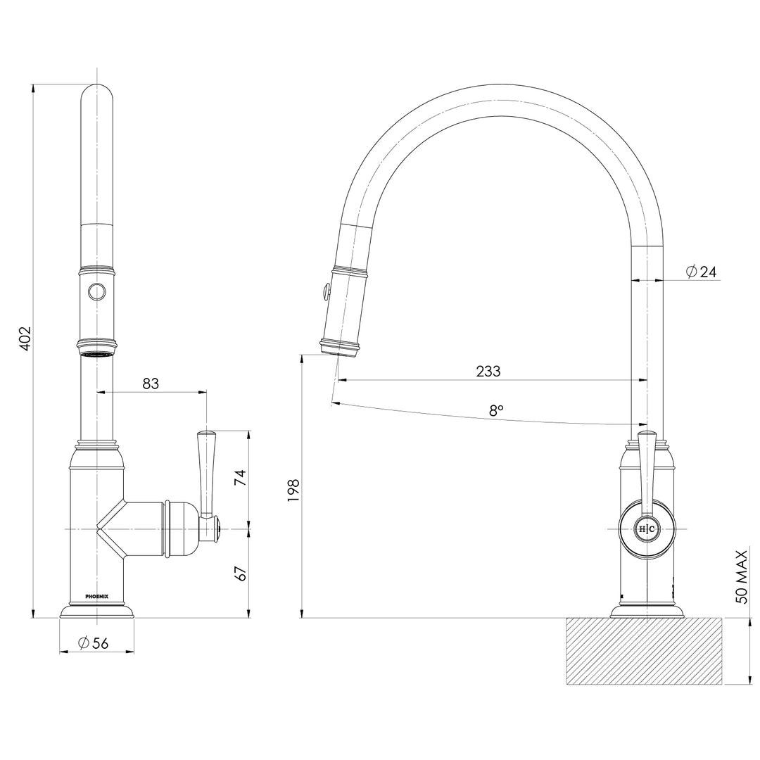 Phoenix Cromford Pull Out Sink Mixer 230mm – Lead Free