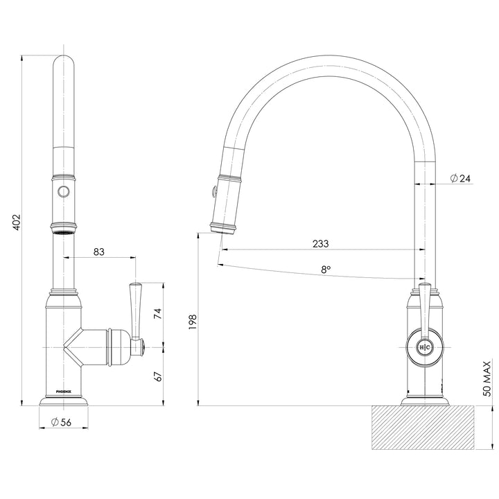 Phoenix Cromford Pull Out Sink Mixer 230mm – Lead Free