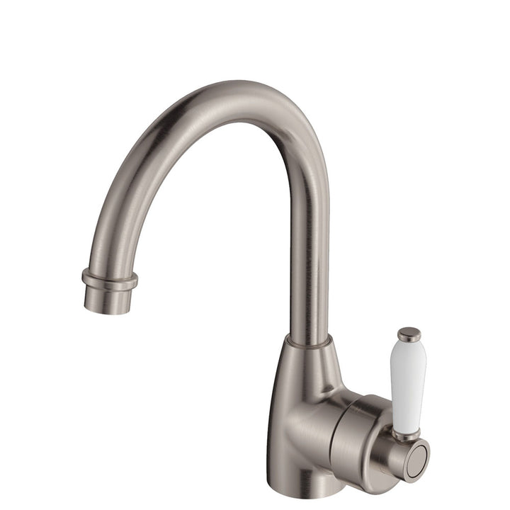 Fienza Eleanor Gooseneck Basin Mixer Brushed Nickel / Ceramic