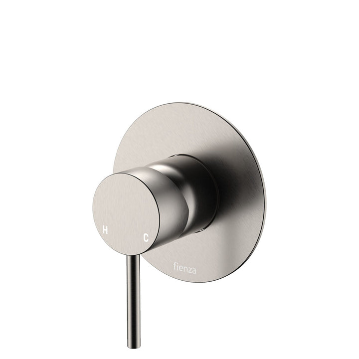 Fienza Kaya Wall Mixer, Large Round Plate, Brushed Nickel