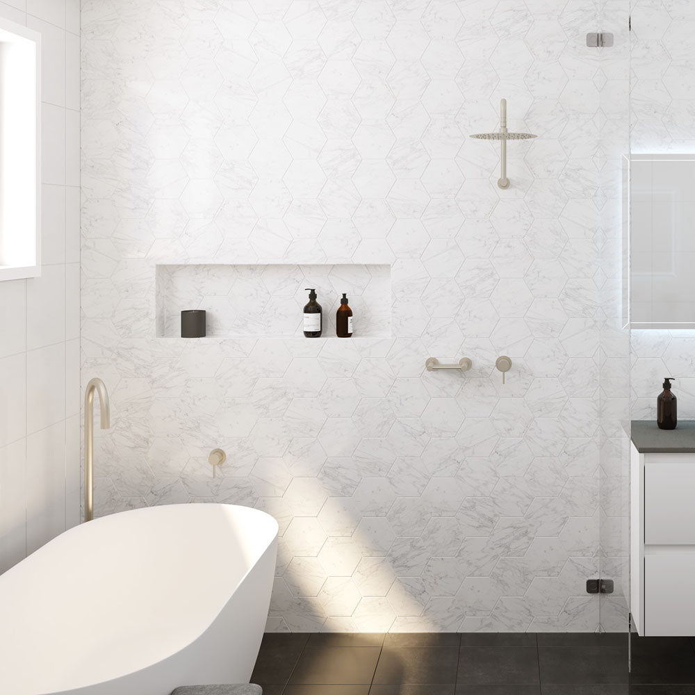 Fienza Kaya Wall Mixer, Large Round Plate, Brushed Nickel