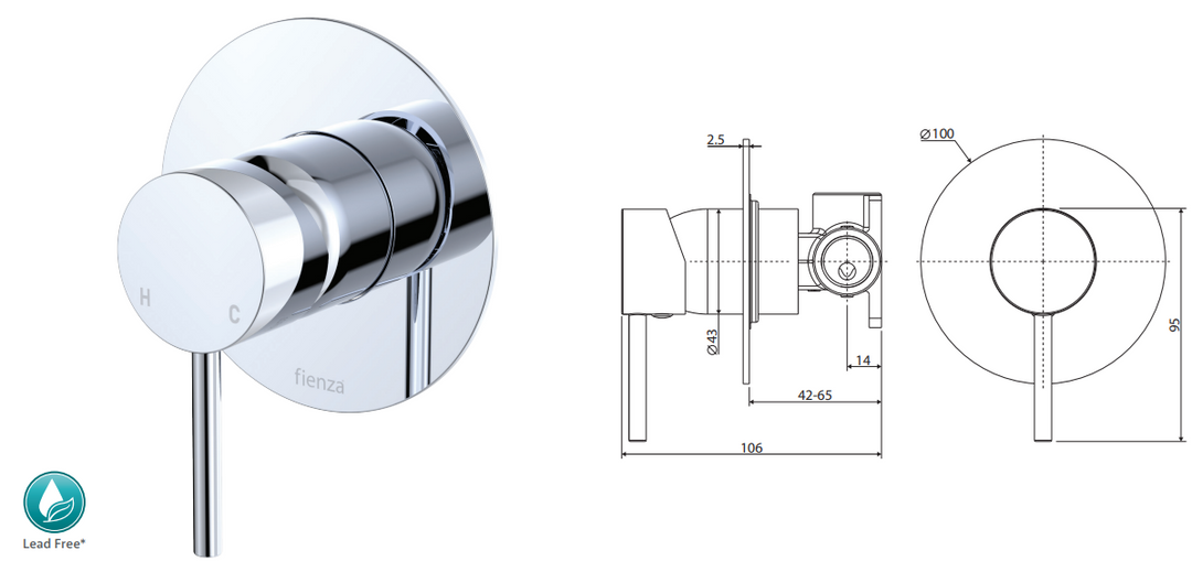 Fienza Kaya Wall Mixer, Large Round Plate, Brushed Nickel