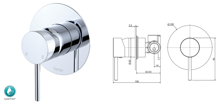 Fienza Kaya Wall Mixer, Large Round Plate, Brushed Nickel