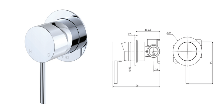 Fienza Kaya Wall Mixer Small Round Plate Gun Metal