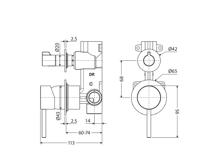 Fienza Kaya Wall Diverter Mixer, Small Round Plates, Brushed Nickel