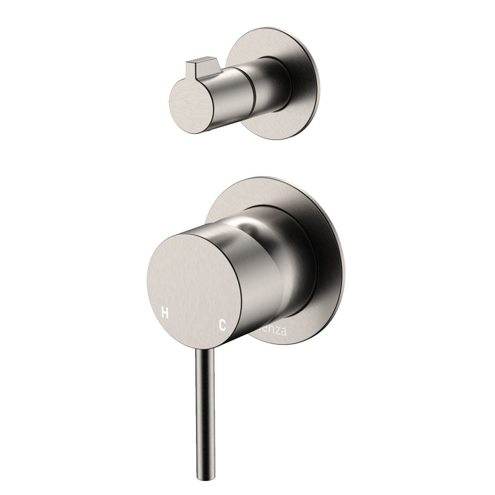 Fienza Kaya Wall Diverter Mixer, Small Round Plates, Brushed Nickel