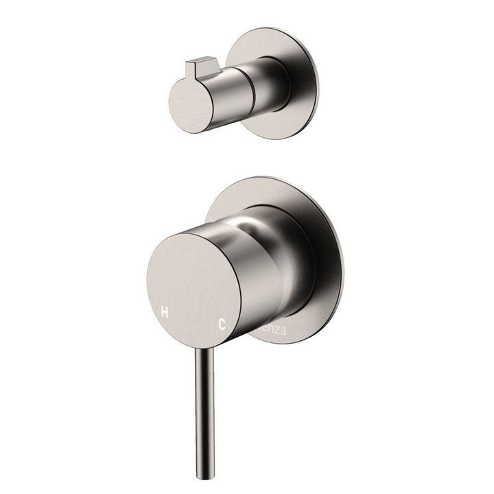 Fienza Kaya Wall Diverter Mixer, Small Round Plates, Brushed Nickel