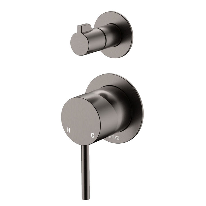 Fienza Kaya Wall Diverter Mixer, Small Round Plates, Gun Metal
